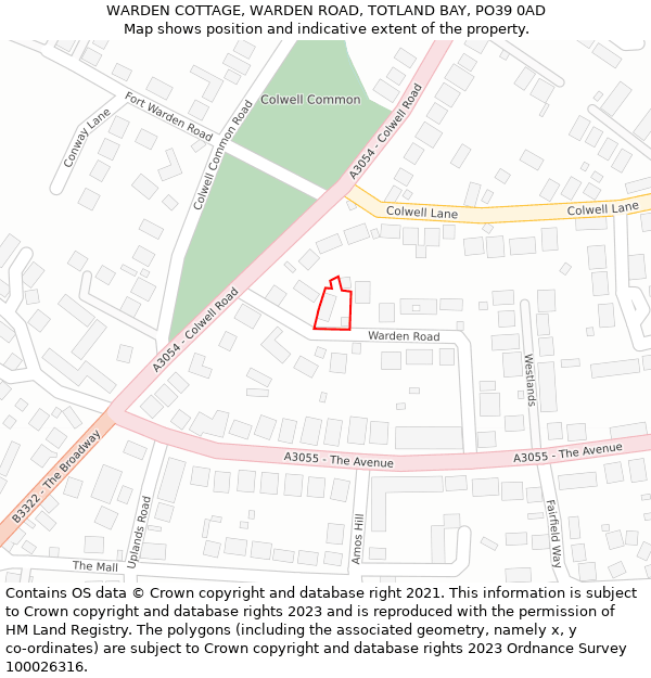 WARDEN COTTAGE, WARDEN ROAD, TOTLAND BAY, PO39 0AD: Location map and indicative extent of plot