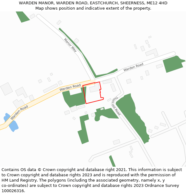 WARDEN MANOR, WARDEN ROAD, EASTCHURCH, SHEERNESS, ME12 4HD: Location map and indicative extent of plot