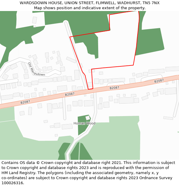 WARDSDOWN HOUSE, UNION STREET, FLIMWELL, WADHURST, TN5 7NX: Location map and indicative extent of plot