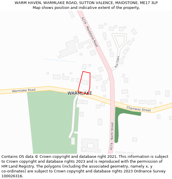 WARM HAVEN, WARMLAKE ROAD, SUTTON VALENCE, MAIDSTONE, ME17 3LP: Location map and indicative extent of plot