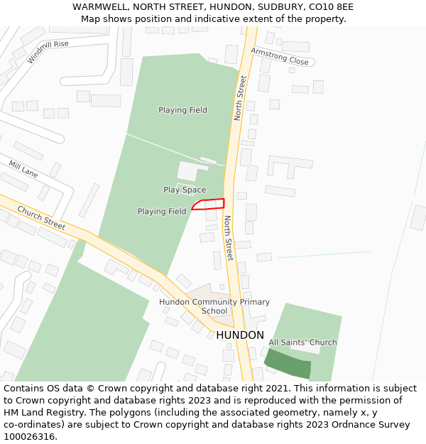 WARMWELL, NORTH STREET, HUNDON, SUDBURY, CO10 8EE: Location map and indicative extent of plot