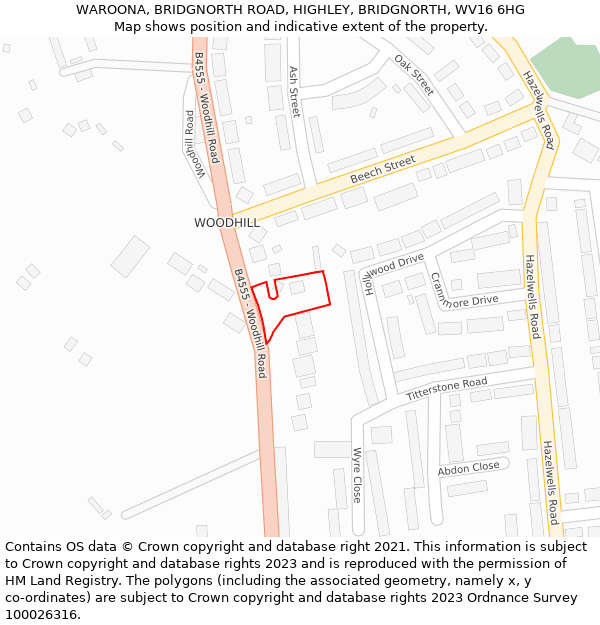 WAROONA, BRIDGNORTH ROAD, HIGHLEY, BRIDGNORTH, WV16 6HG: Location map and indicative extent of plot