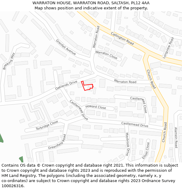 WARRATON HOUSE, WARRATON ROAD, SALTASH, PL12 4AA: Location map and indicative extent of plot