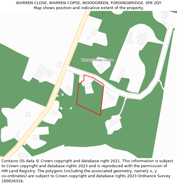 WARREN CLOSE, WARREN COPSE, WOODGREEN, FORDINGBRIDGE, SP6 2QY: Location map and indicative extent of plot