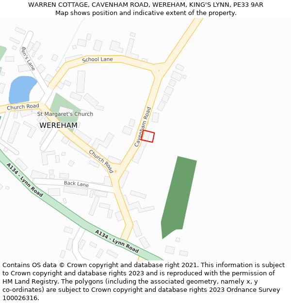 WARREN COTTAGE, CAVENHAM ROAD, WEREHAM, KING'S LYNN, PE33 9AR: Location map and indicative extent of plot