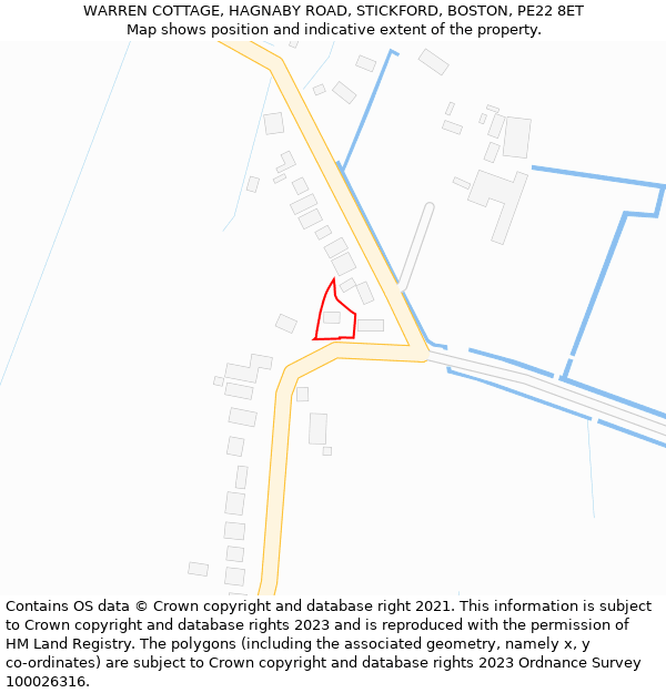 WARREN COTTAGE, HAGNABY ROAD, STICKFORD, BOSTON, PE22 8ET: Location map and indicative extent of plot