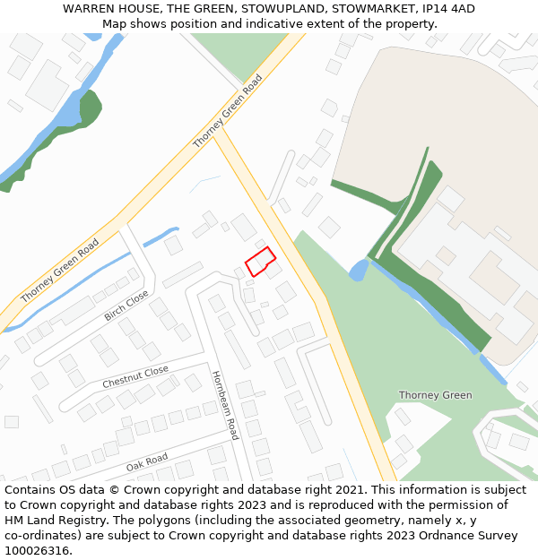 WARREN HOUSE, THE GREEN, STOWUPLAND, STOWMARKET, IP14 4AD: Location map and indicative extent of plot