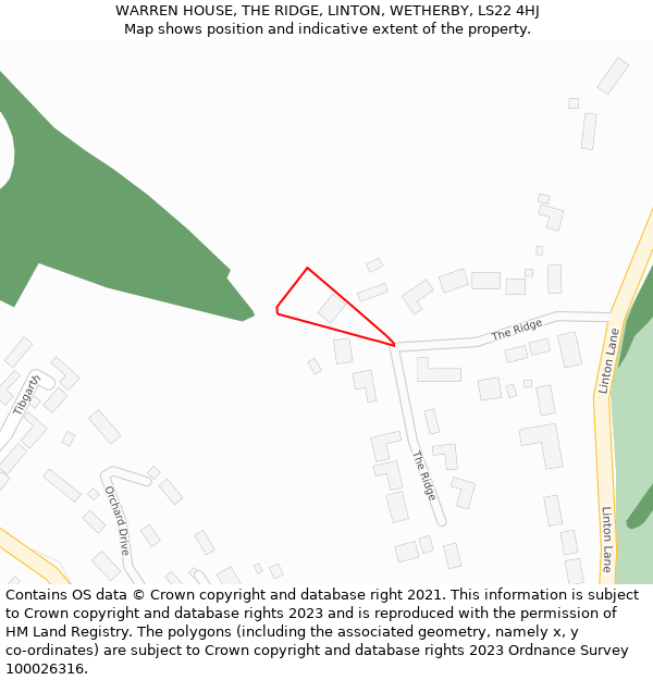 WARREN HOUSE, THE RIDGE, LINTON, WETHERBY, LS22 4HJ: Location map and indicative extent of plot