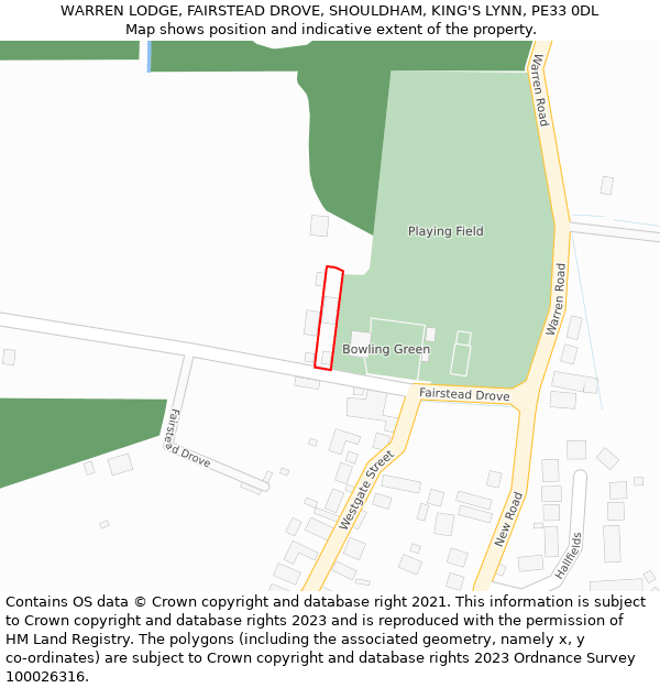 WARREN LODGE, FAIRSTEAD DROVE, SHOULDHAM, KING'S LYNN, PE33 0DL: Location map and indicative extent of plot