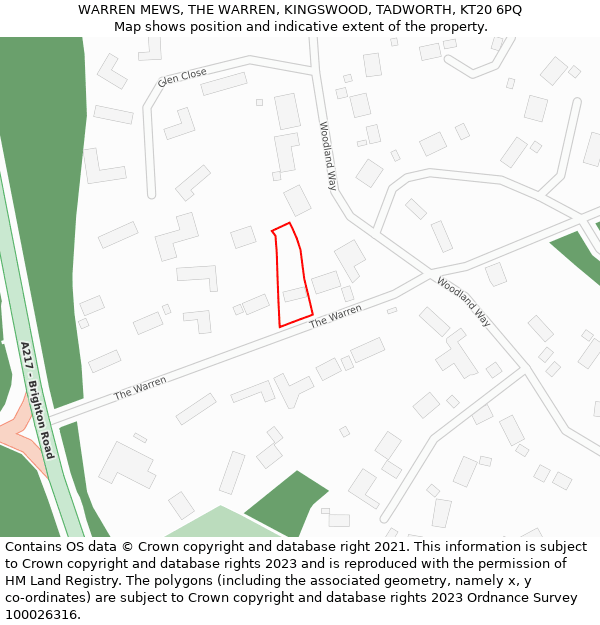 WARREN MEWS, THE WARREN, KINGSWOOD, TADWORTH, KT20 6PQ: Location map and indicative extent of plot
