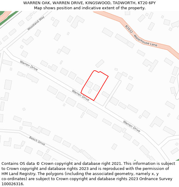 WARREN OAK, WARREN DRIVE, KINGSWOOD, TADWORTH, KT20 6PY: Location map and indicative extent of plot