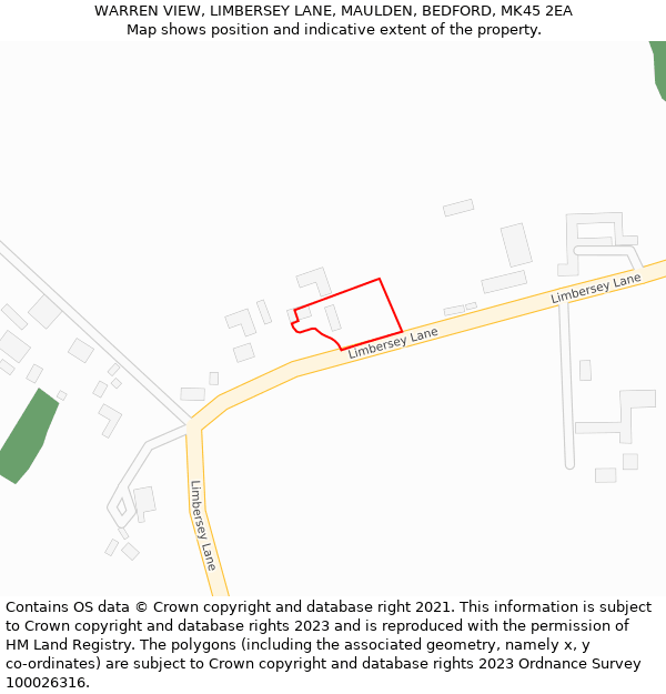 WARREN VIEW, LIMBERSEY LANE, MAULDEN, BEDFORD, MK45 2EA: Location map and indicative extent of plot