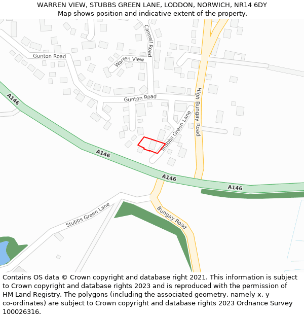 WARREN VIEW, STUBBS GREEN LANE, LODDON, NORWICH, NR14 6DY: Location map and indicative extent of plot