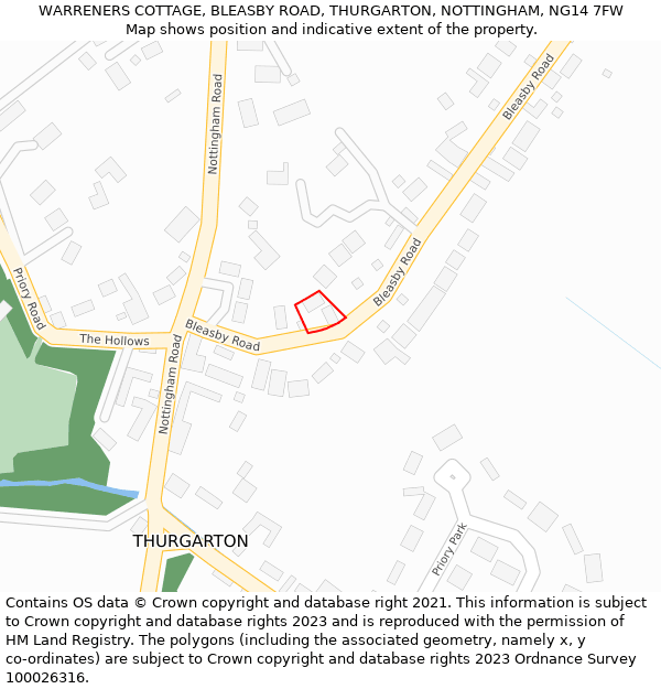 WARRENERS COTTAGE, BLEASBY ROAD, THURGARTON, NOTTINGHAM, NG14 7FW: Location map and indicative extent of plot