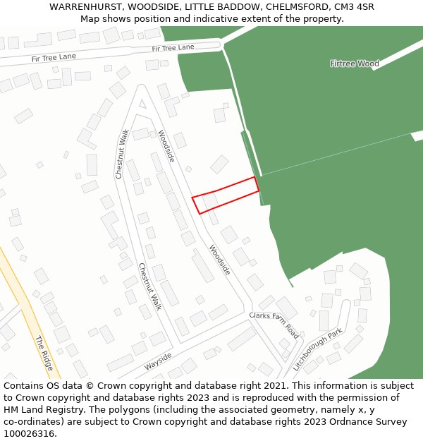 WARRENHURST, WOODSIDE, LITTLE BADDOW, CHELMSFORD, CM3 4SR: Location map and indicative extent of plot