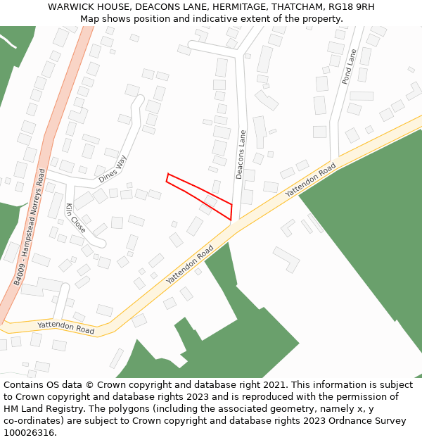 WARWICK HOUSE, DEACONS LANE, HERMITAGE, THATCHAM, RG18 9RH: Location map and indicative extent of plot