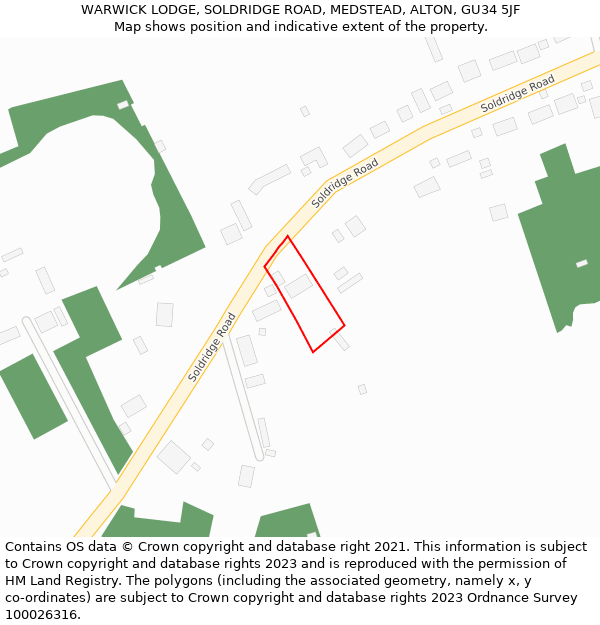WARWICK LODGE, SOLDRIDGE ROAD, MEDSTEAD, ALTON, GU34 5JF: Location map and indicative extent of plot