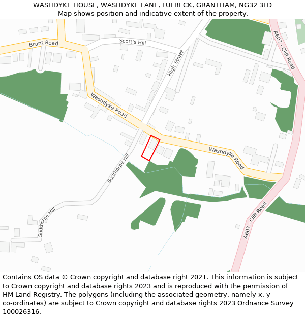 WASHDYKE HOUSE, WASHDYKE LANE, FULBECK, GRANTHAM, NG32 3LD: Location map and indicative extent of plot