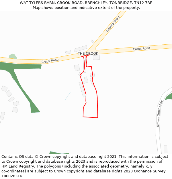 WAT TYLERS BARN, CROOK ROAD, BRENCHLEY, TONBRIDGE, TN12 7BE: Location map and indicative extent of plot