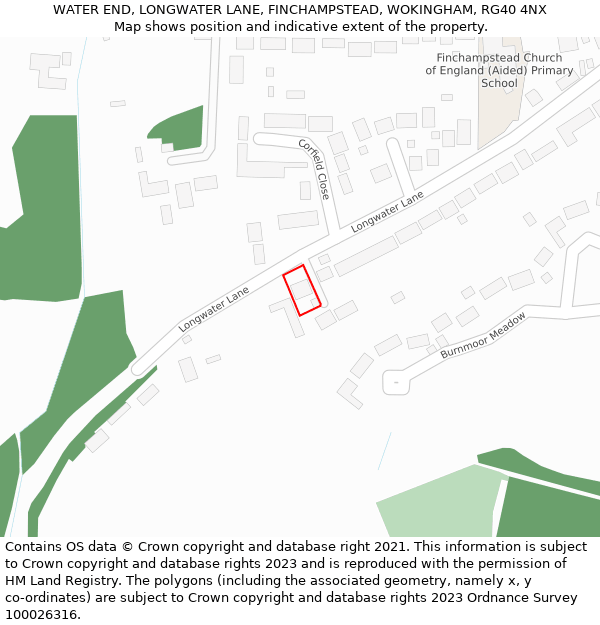 WATER END, LONGWATER LANE, FINCHAMPSTEAD, WOKINGHAM, RG40 4NX: Location map and indicative extent of plot