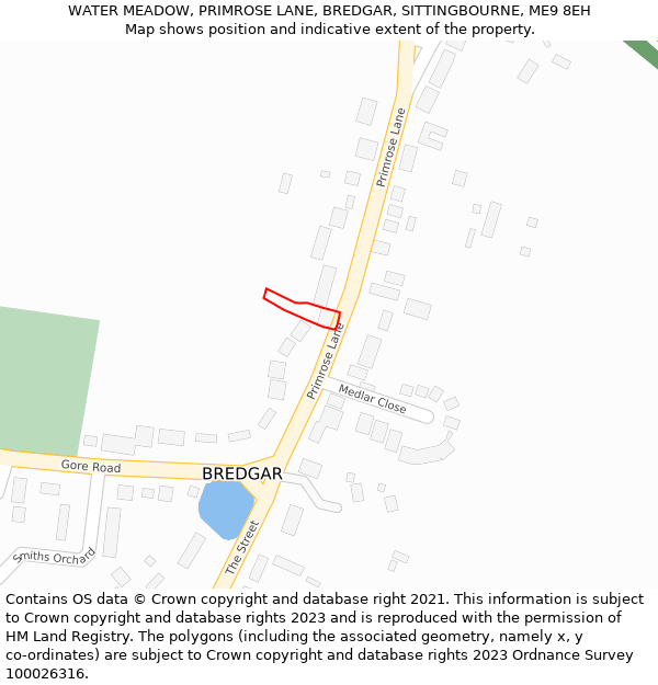 WATER MEADOW, PRIMROSE LANE, BREDGAR, SITTINGBOURNE, ME9 8EH: Location map and indicative extent of plot