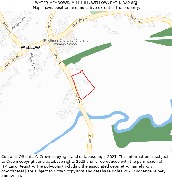 WATER MEADOWS, MILL HILL, WELLOW, BATH, BA2 8QJ: Location map and indicative extent of plot