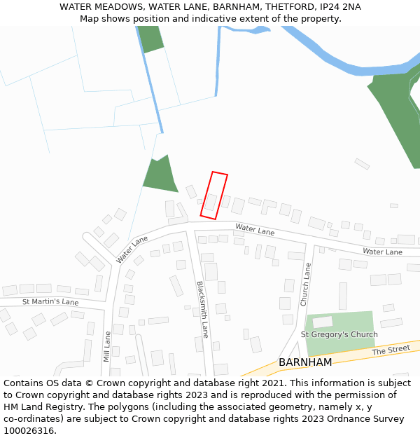 WATER MEADOWS, WATER LANE, BARNHAM, THETFORD, IP24 2NA: Location map and indicative extent of plot