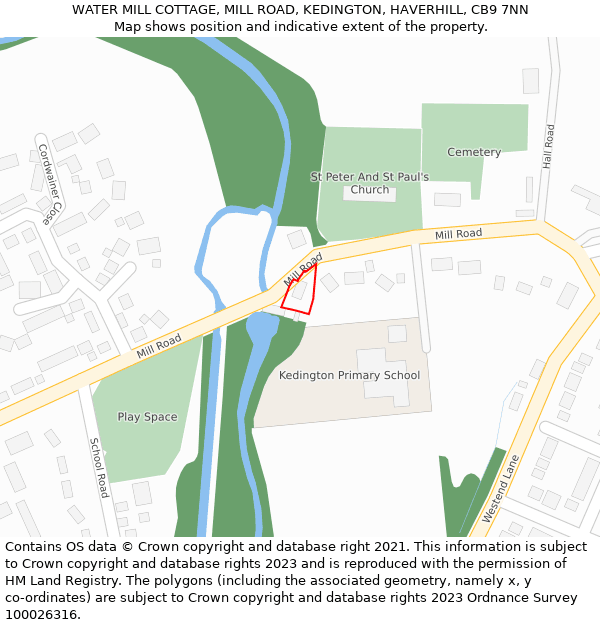 WATER MILL COTTAGE, MILL ROAD, KEDINGTON, HAVERHILL, CB9 7NN: Location map and indicative extent of plot