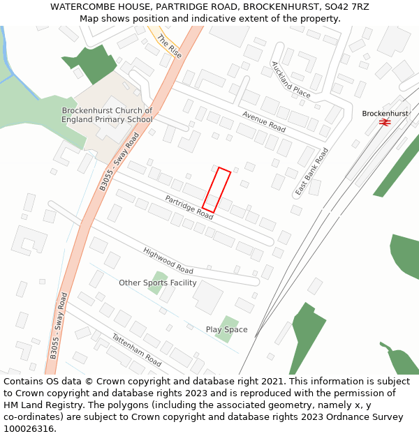 WATERCOMBE HOUSE, PARTRIDGE ROAD, BROCKENHURST, SO42 7RZ: Location map and indicative extent of plot