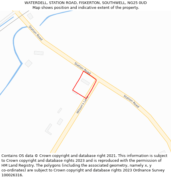 WATERDELL, STATION ROAD, FISKERTON, SOUTHWELL, NG25 0UD: Location map and indicative extent of plot