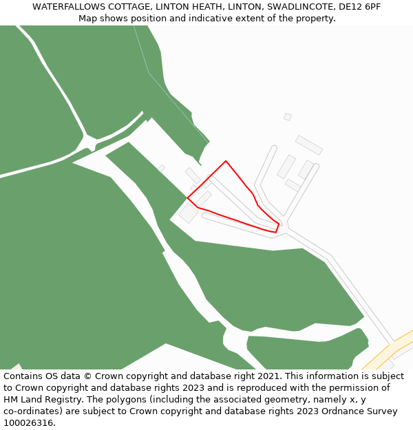 WATERFALLOWS COTTAGE, LINTON HEATH, LINTON, SWADLINCOTE, DE12 6PF: Location map and indicative extent of plot
