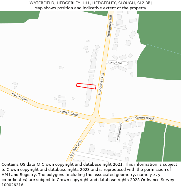 WATERFIELD, HEDGERLEY HILL, HEDGERLEY, SLOUGH, SL2 3RJ: Location map and indicative extent of plot