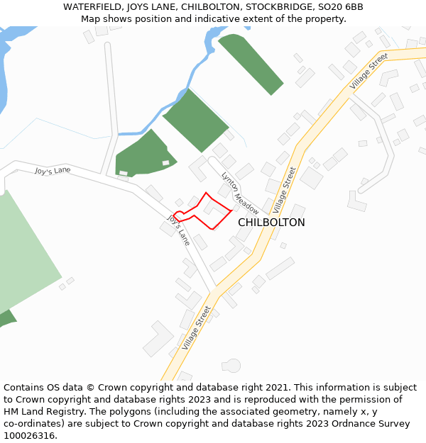 WATERFIELD, JOYS LANE, CHILBOLTON, STOCKBRIDGE, SO20 6BB: Location map and indicative extent of plot