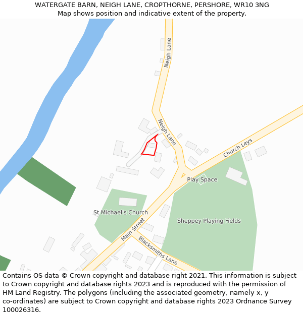 WATERGATE BARN, NEIGH LANE, CROPTHORNE, PERSHORE, WR10 3NG: Location map and indicative extent of plot