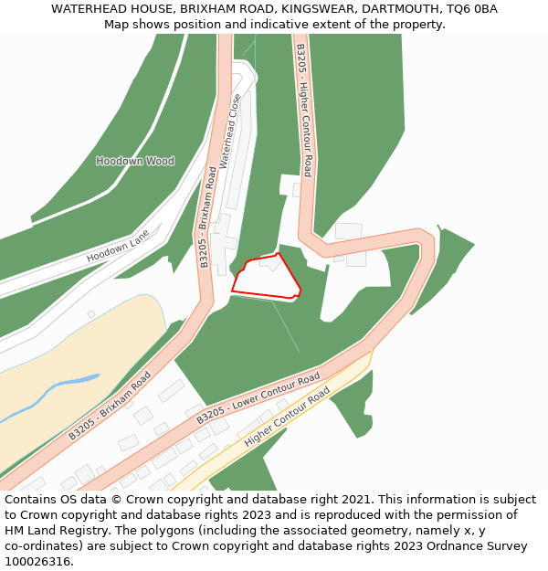 WATERHEAD HOUSE, BRIXHAM ROAD, KINGSWEAR, DARTMOUTH, TQ6 0BA: Location map and indicative extent of plot