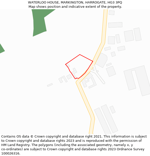 WATERLOO HOUSE, MARKINGTON, HARROGATE, HG3 3PQ: Location map and indicative extent of plot
