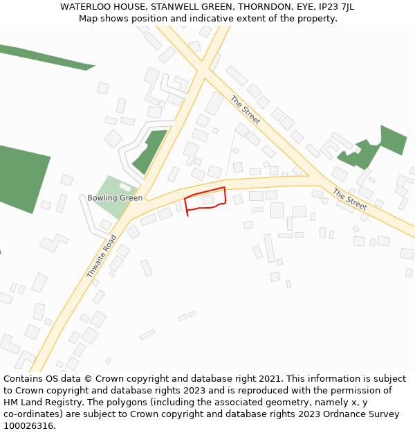 WATERLOO HOUSE, STANWELL GREEN, THORNDON, EYE, IP23 7JL: Location map and indicative extent of plot