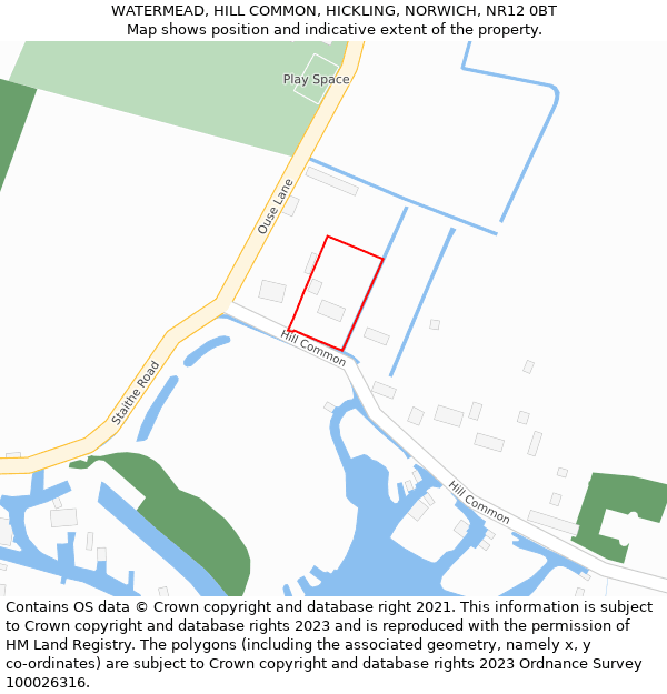 WATERMEAD, HILL COMMON, HICKLING, NORWICH, NR12 0BT: Location map and indicative extent of plot