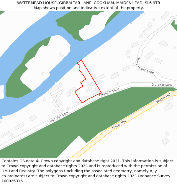 WATERMEAD HOUSE, GIBRALTAR LANE, COOKHAM, MAIDENHEAD, SL6 9TR: Location map and indicative extent of plot