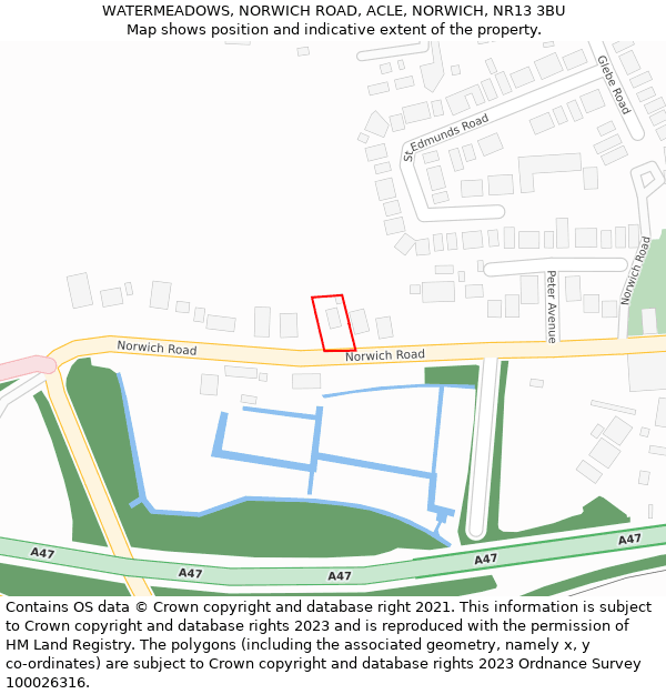 WATERMEADOWS, NORWICH ROAD, ACLE, NORWICH, NR13 3BU: Location map and indicative extent of plot