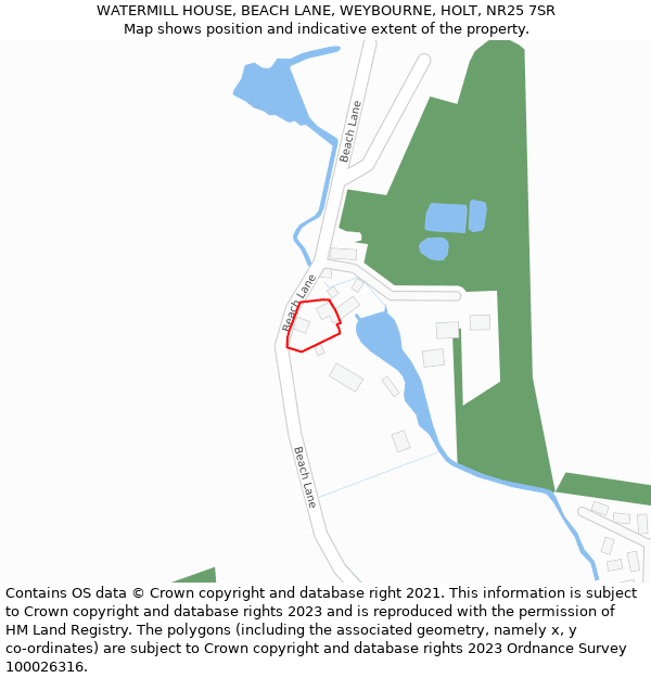 WATERMILL HOUSE, BEACH LANE, WEYBOURNE, HOLT, NR25 7SR: Location map and indicative extent of plot