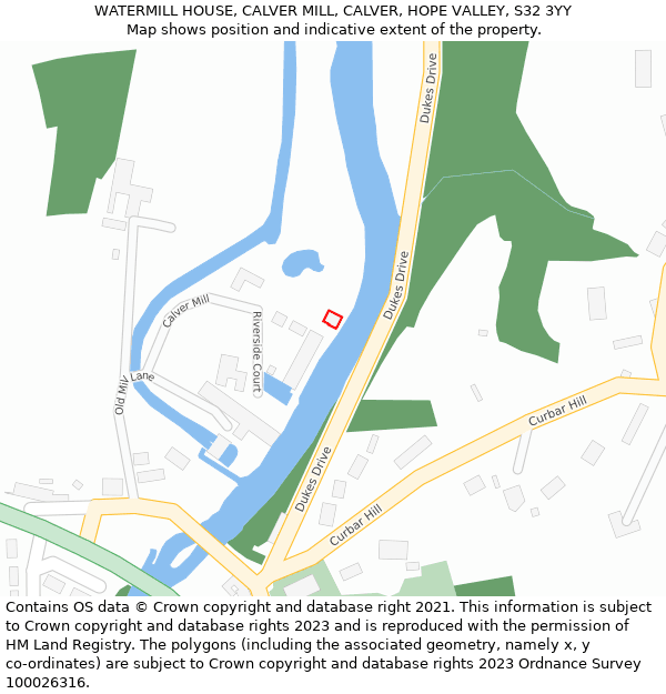 WATERMILL HOUSE, CALVER MILL, CALVER, HOPE VALLEY, S32 3YY: Location map and indicative extent of plot