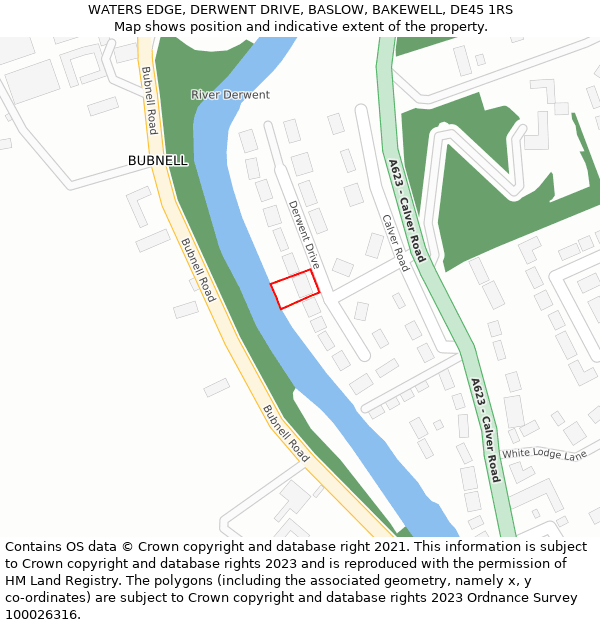 WATERS EDGE, DERWENT DRIVE, BASLOW, BAKEWELL, DE45 1RS: Location map and indicative extent of plot