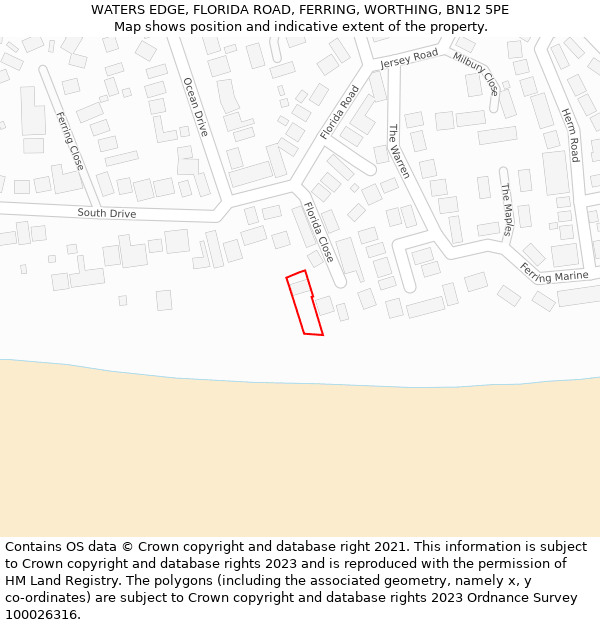 WATERS EDGE, FLORIDA ROAD, FERRING, WORTHING, BN12 5PE: Location map and indicative extent of plot