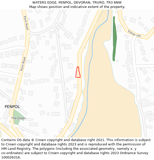 WATERS EDGE, PENPOL, DEVORAN, TRURO, TR3 6NW: Location map and indicative extent of plot