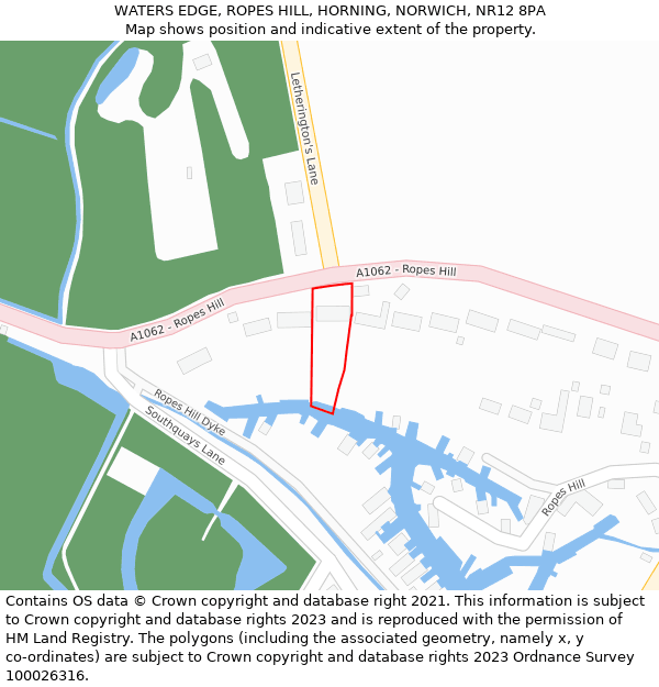 WATERS EDGE, ROPES HILL, HORNING, NORWICH, NR12 8PA: Location map and indicative extent of plot