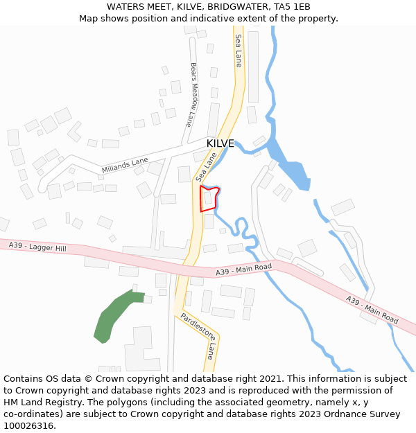 WATERS MEET, KILVE, BRIDGWATER, TA5 1EB: Location map and indicative extent of plot