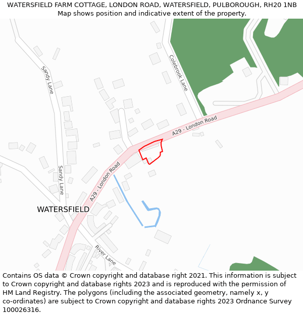 WATERSFIELD FARM COTTAGE, LONDON ROAD, WATERSFIELD, PULBOROUGH, RH20 1NB: Location map and indicative extent of plot