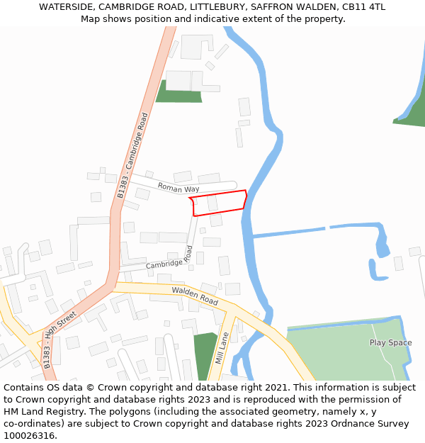 WATERSIDE, CAMBRIDGE ROAD, LITTLEBURY, SAFFRON WALDEN, CB11 4TL: Location map and indicative extent of plot
