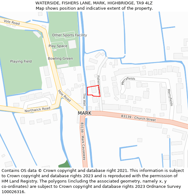 WATERSIDE, FISHERS LANE, MARK, HIGHBRIDGE, TA9 4LZ: Location map and indicative extent of plot